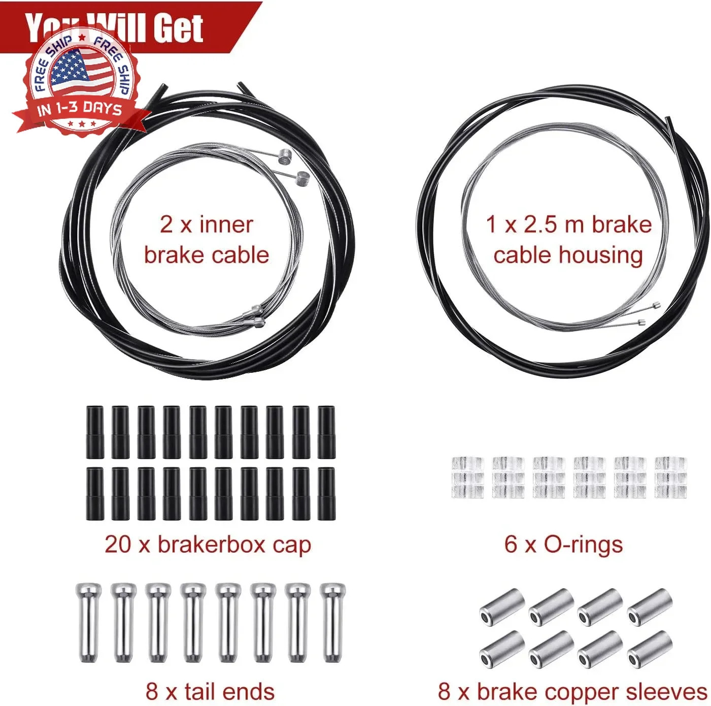 Bike Brake Shifter Cable Housing Set Stainless Steel PVC 2M 2.5M Mountain Road B