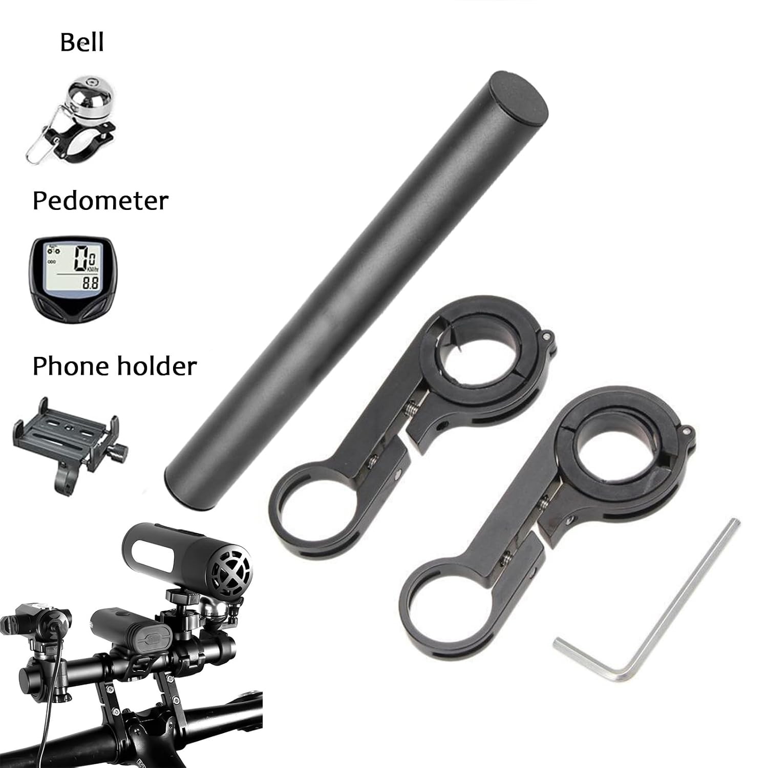 Bike Handlebar Extender 20cm Aluminum Adjustable Length Extension for Bicycles