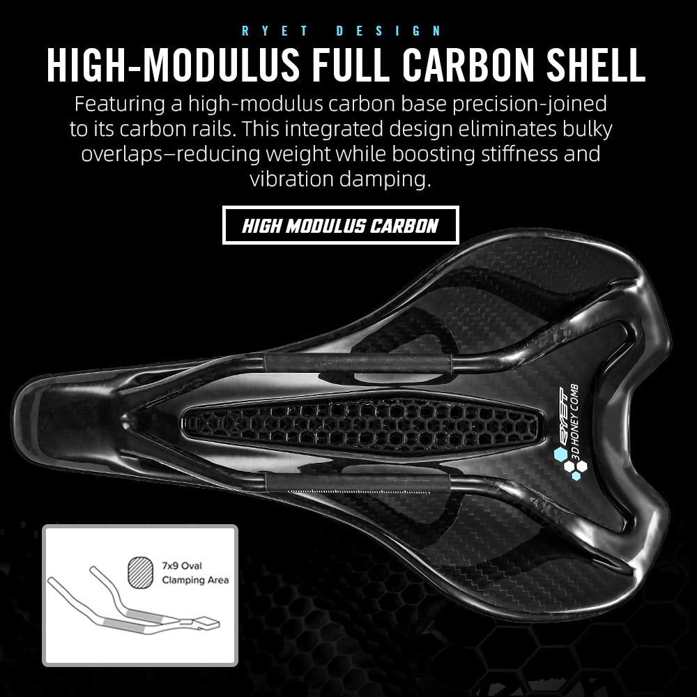3D Printed Bike Road MTB Saddle Ultralight Full Carbon Fiber Rails Hollow Relief