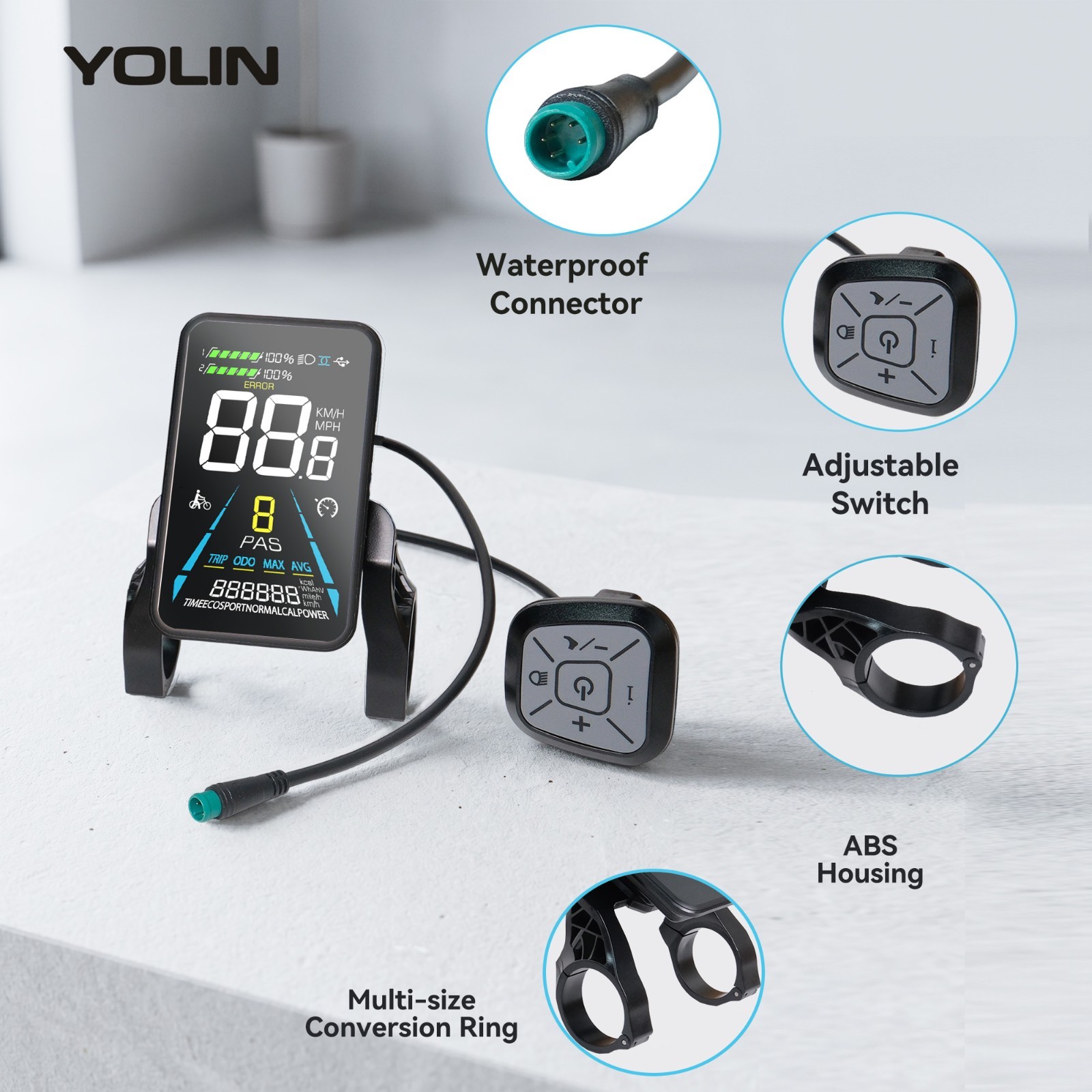 Yolin 3.5″ Color VA Full Screen Ebike LCD Display 36V/48V/52V UART CAN Protocol
