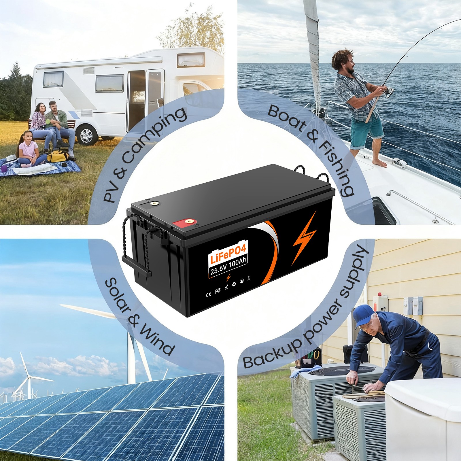 UPP 12V 24V 100Ah 300Ah LiFePO4 Battery Lthium for RV Marine Solar Home Energy