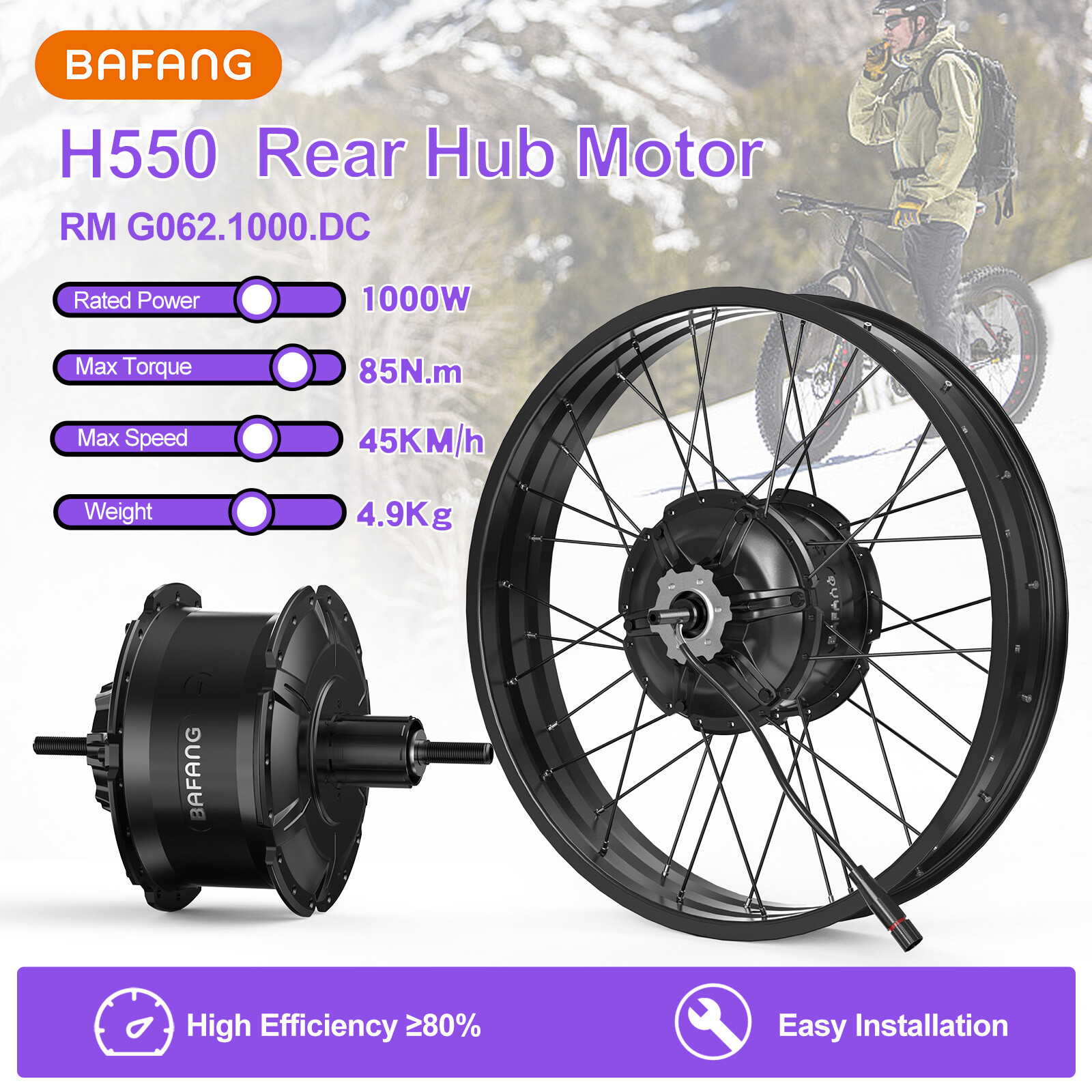 BAFANG 48V1000W Rear Hub Motor 26″ 20» Wheel Hub Motor Bicycle Conversion Kit