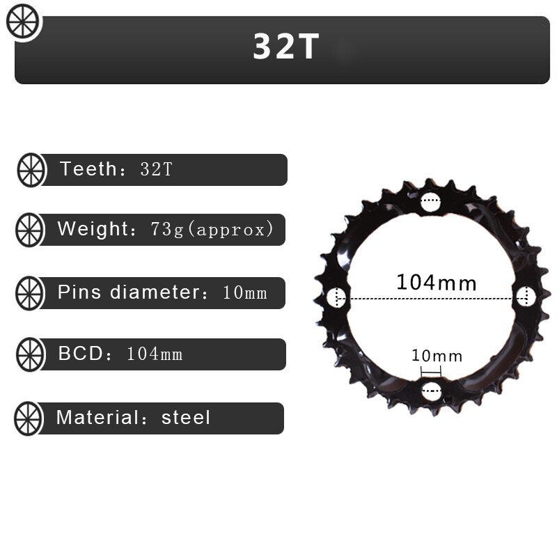 104/64BCD 24/26/32/38/42T Double/Triple Speed Chainring Mountain Bike Crankset