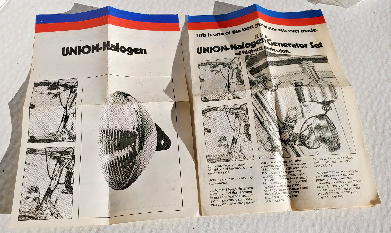 NOS Union Dynamo Generator Head Tail Light Set Bicycle Vtg Schwinn Puegeot Fuji