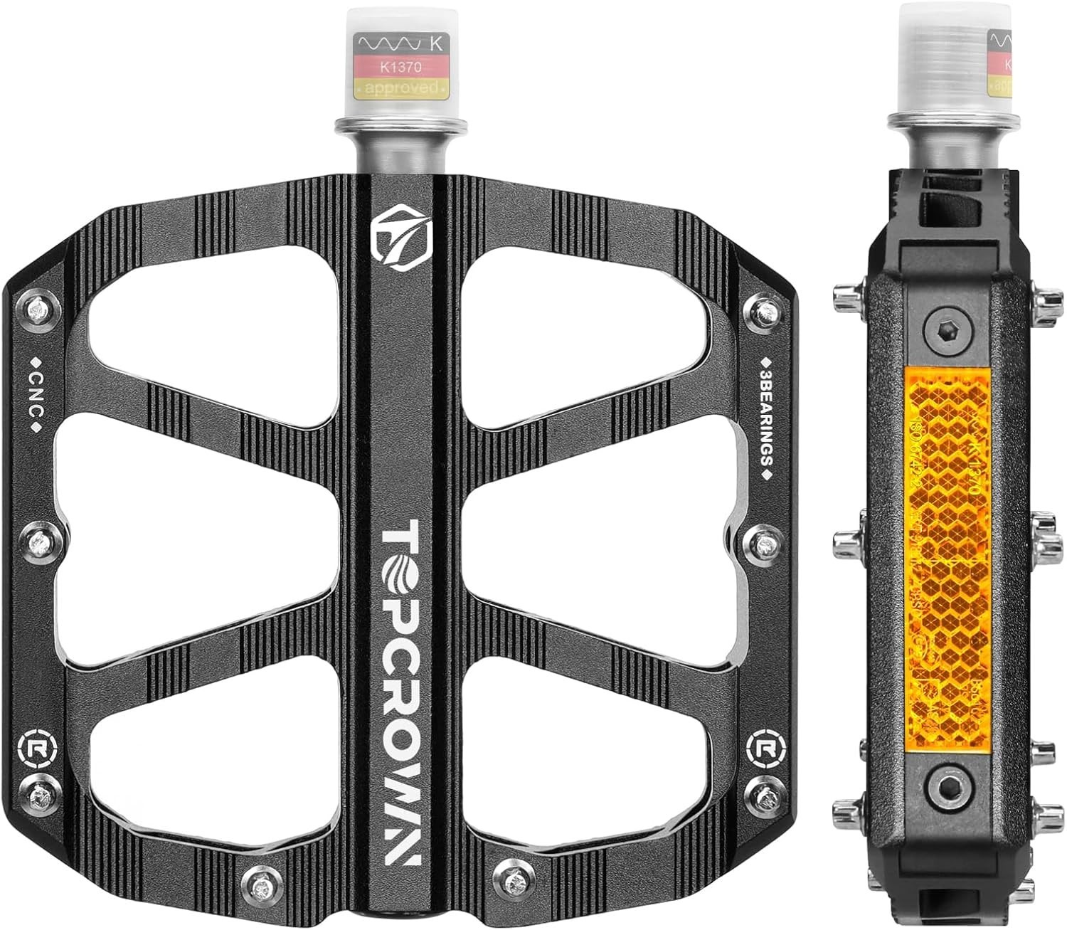 Mountain Bike Pedals with Reflectors, Aluminum Metal Bicycle Flat Pedals Black