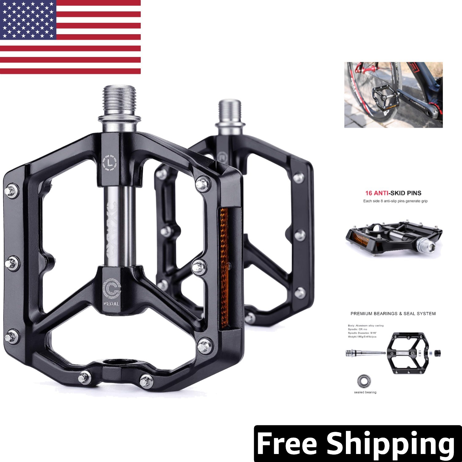 Aluminum Alloy Bike Pedals with Anti-Skid Nails – Lightweight & Durable 4.13″