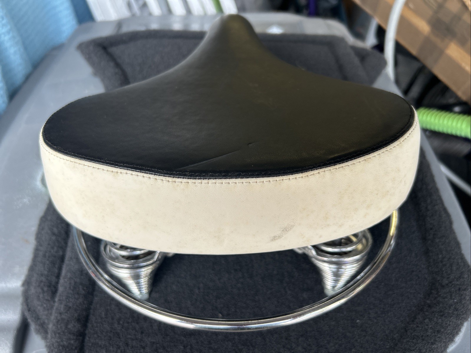 Retro Beach Cruiser Bike Seat White Black Wide Comfort Saddle Crash Rail