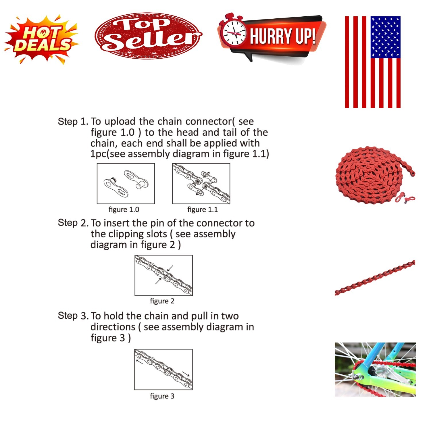 Red High-Carbon Steel Single-Speed Bicycle Chain (116 Links)