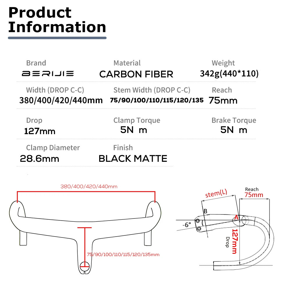 Road Bike Carbon Internal Cable Integrated Drop Bar Width 380-440mm with Spacer