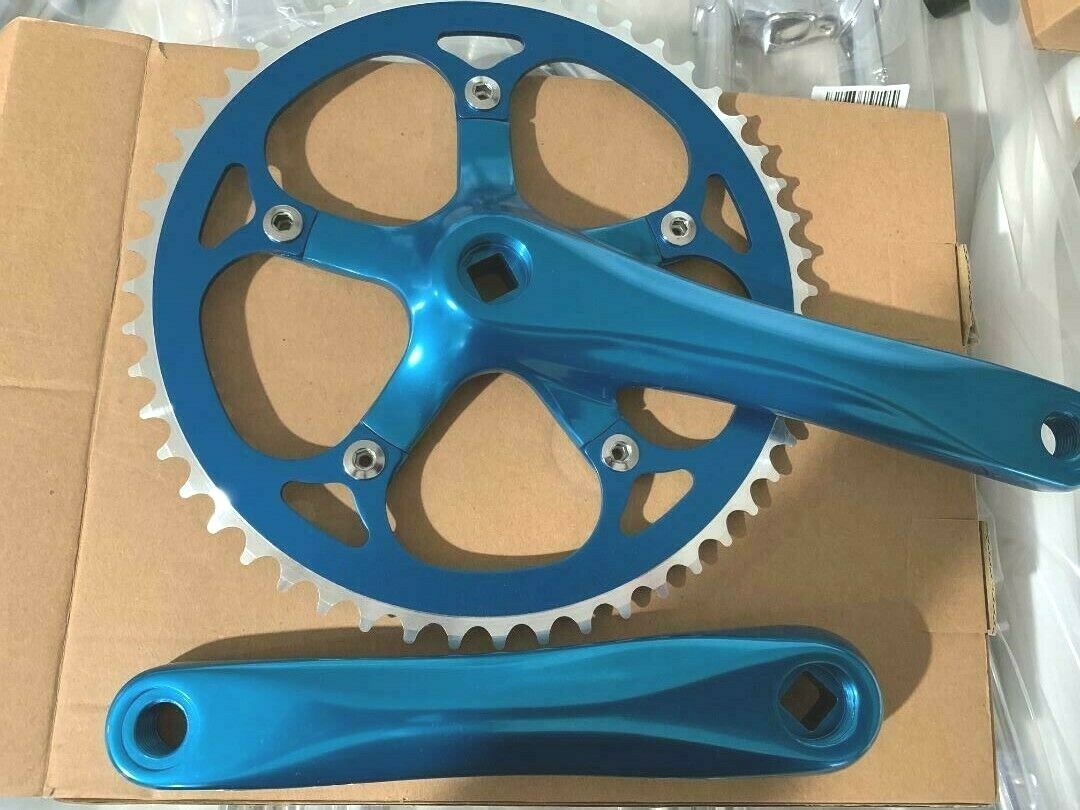 Blue Bicycle Crank Set Alloy 52T x 175MM Track MTB Fixie for Single Speed Bikes