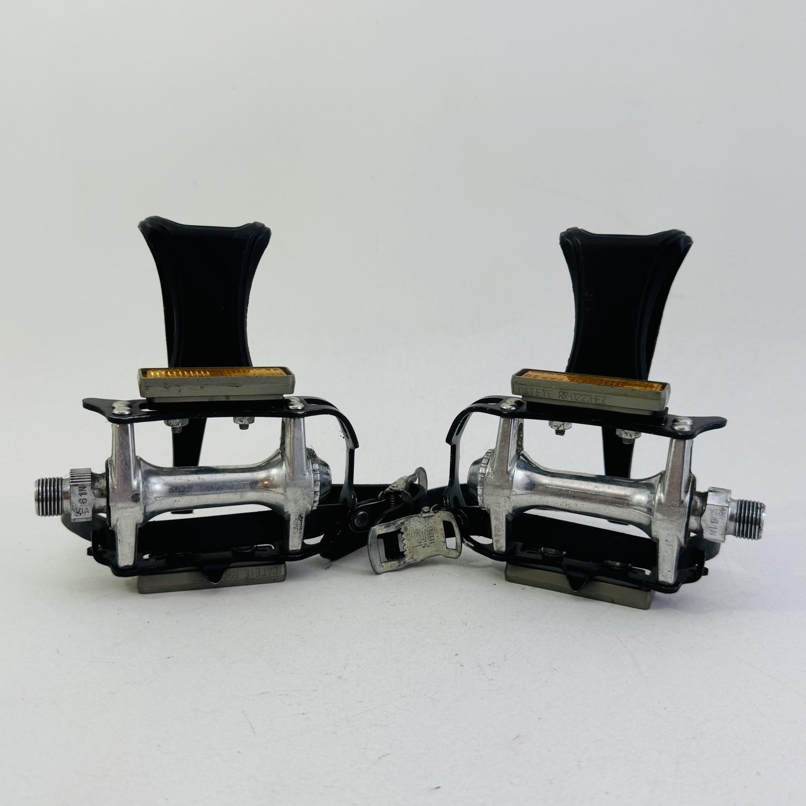 Vintage CatEye RR-0223-EZ SP-100 Platform Bike Pedals Toe Clips 9/16” Black A53