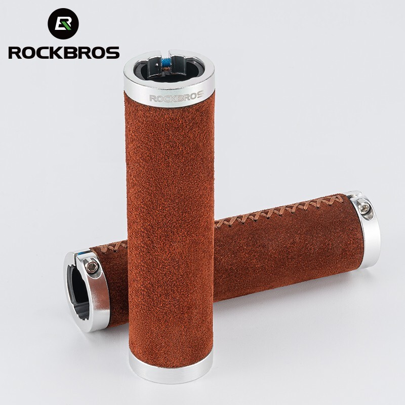 ROCKBROS Bicycle Grips Leather Handlebar Grip Shockproof Bilateral Lock Grips