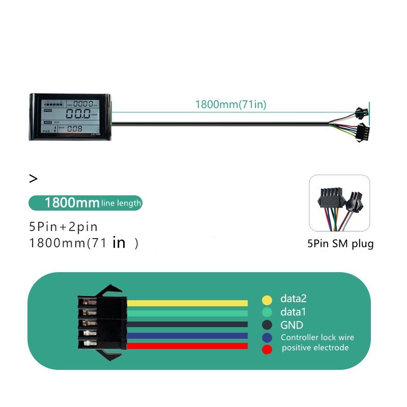 E-Bike SW900 LCD Display 24V/36V/48V/60V LCD Meter Panel Display SM Plug.