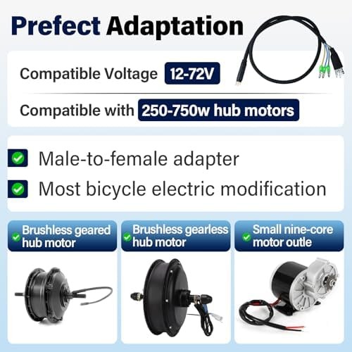 9 Pin Hub Motor Convert Extension Cable, Waterproof Connector 36V 48V 72V Electr