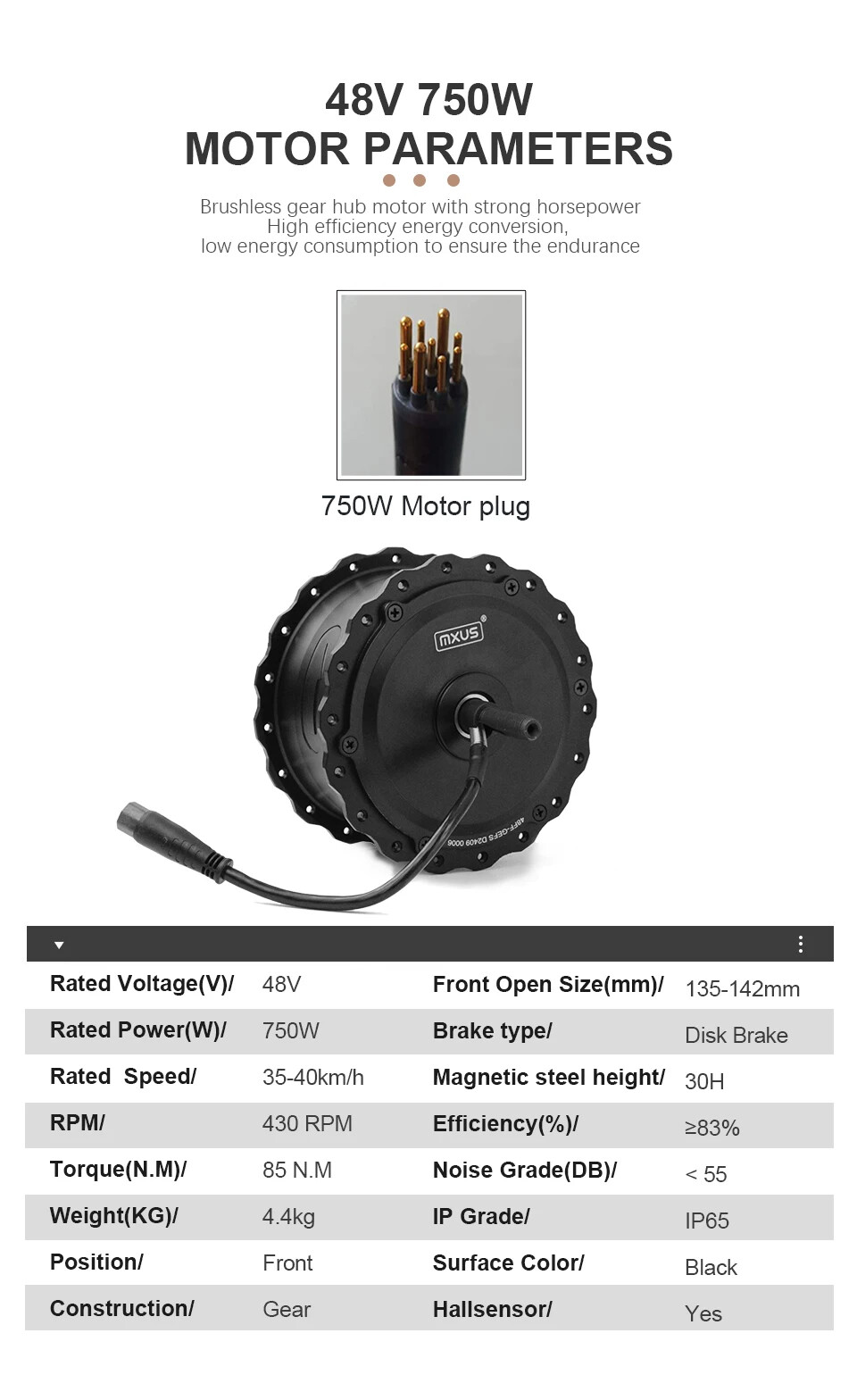 48V 750W 20/24/26inch Snow Electric Bicycle Fat Tire Brushless Front Hub Motor