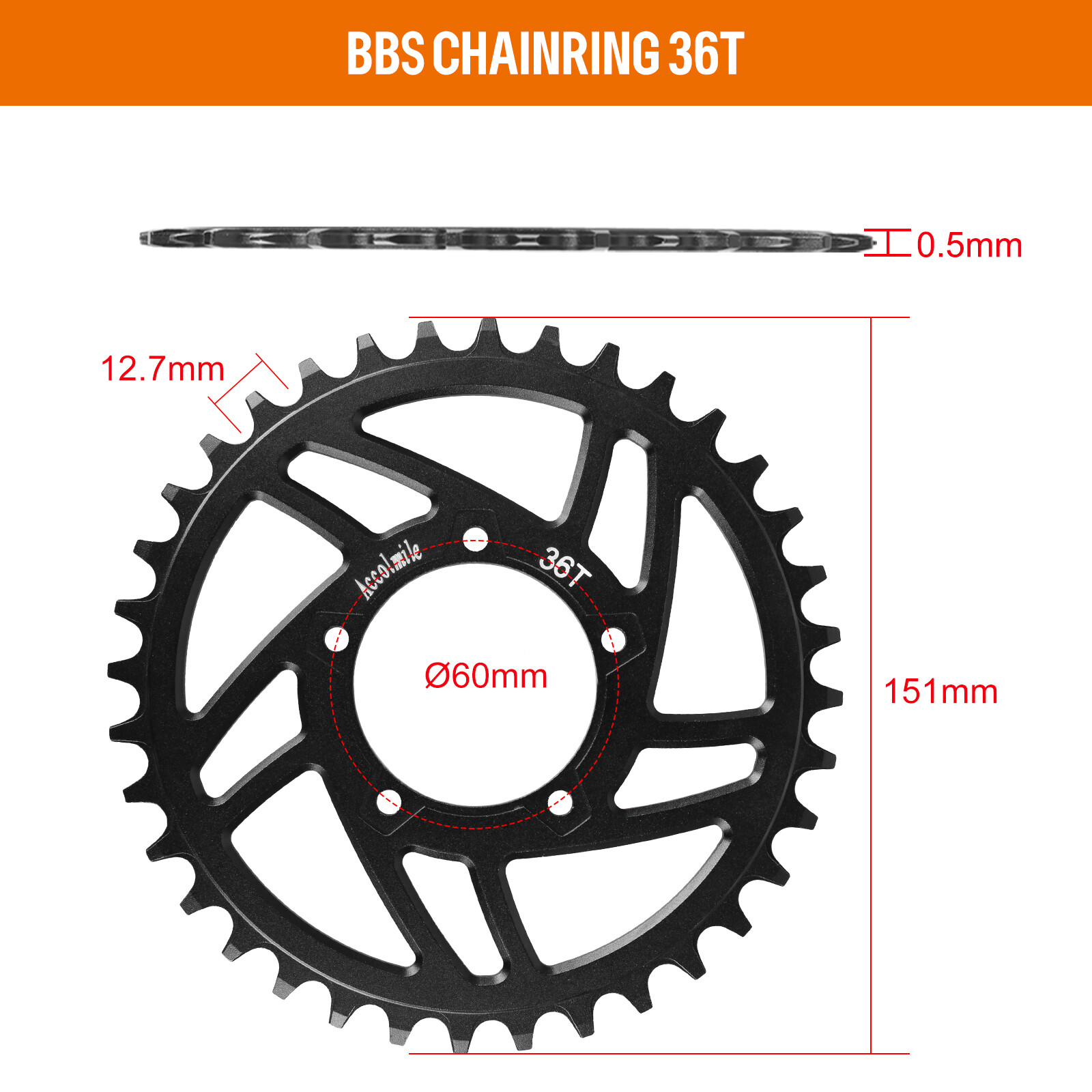 36/42/44T Sprocket Chainwheel for Bafang BBS01B BBS02B 250W-750W Motor Mid Kit