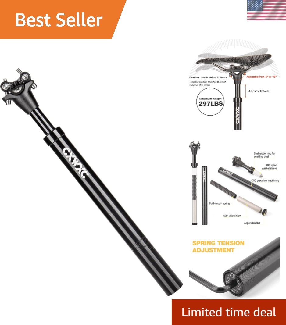 Suspension Seatpost 30.9mm x 400mm – Shock Absorber Bicycle Seat Post – Adjus…
