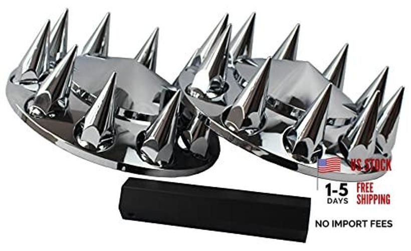 ABS Chrome Plastic Front Axle Cover Kits with 33mm Thread-on Nut Covers Spiked