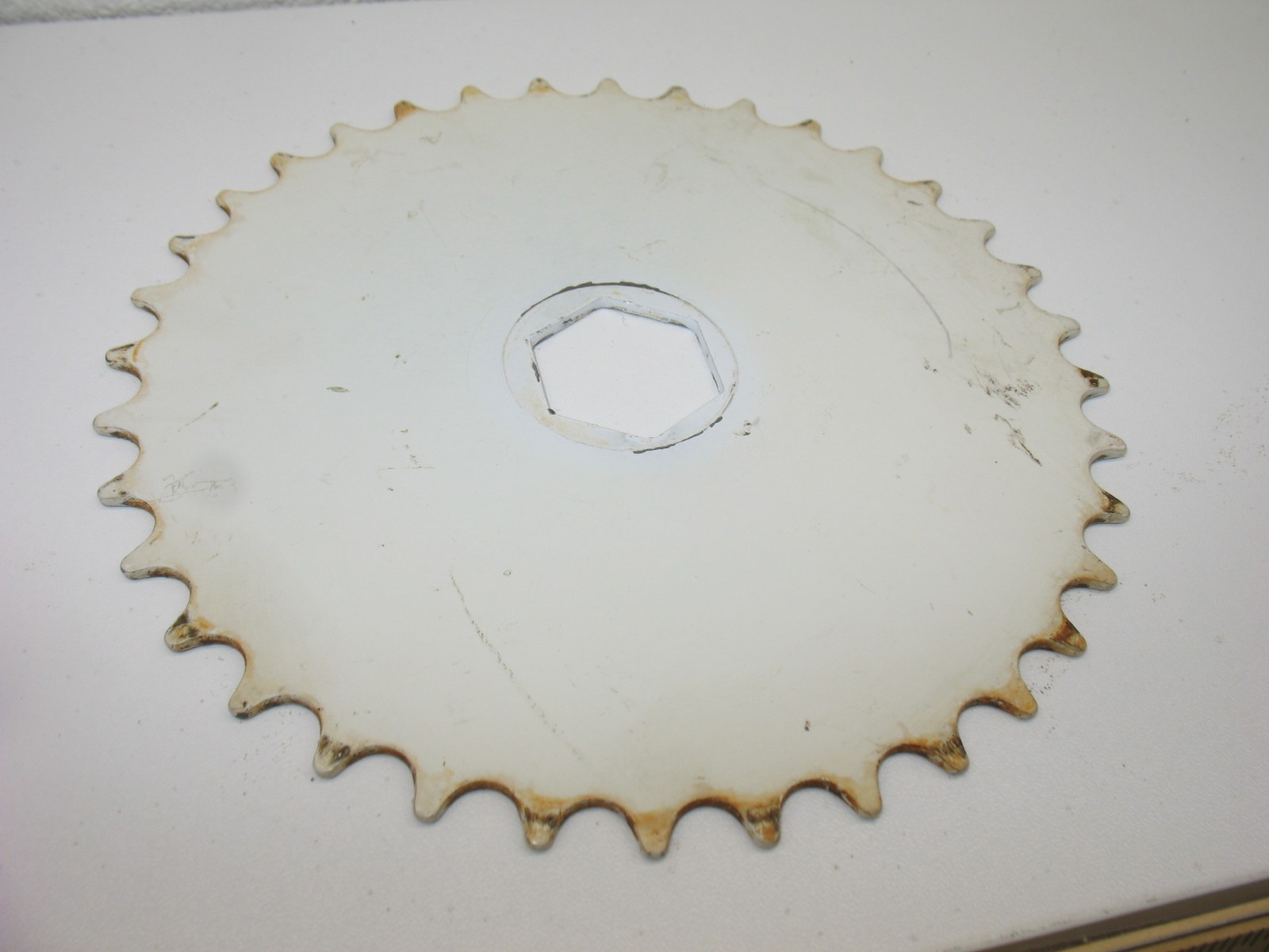 16″ Huffy White Steel Crank 114mm (4-1/2″) 36 Tooth Chainring with B/B Set-USED