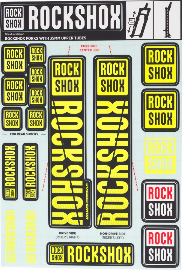 RockShox Fork Decal Kit – 35mm, Yellow