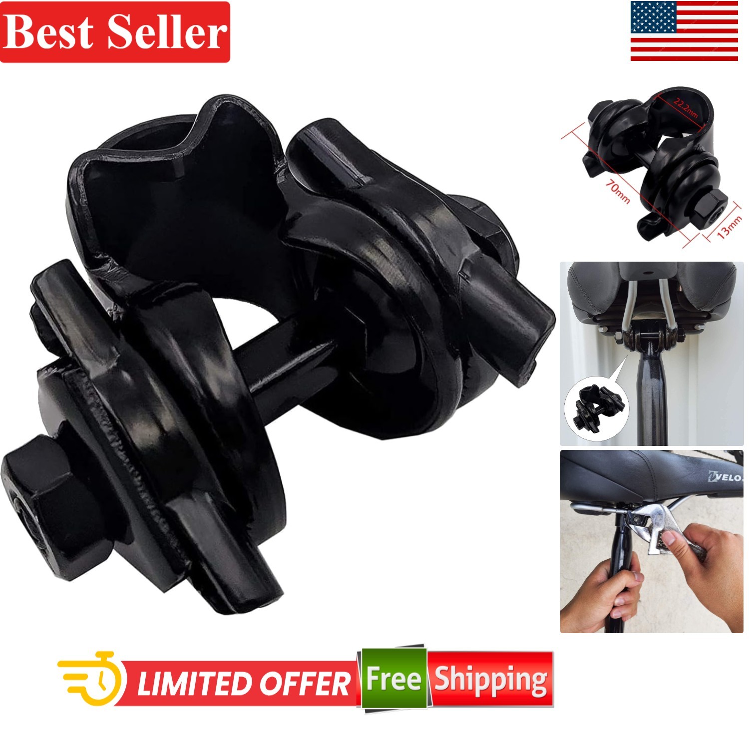 Sturdy Black Bike Seat Clamp – Ideal for Standard Rail Saddles, Compact Size