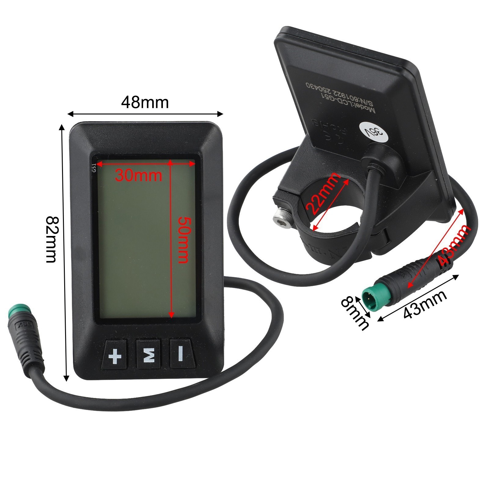 E Bike LCD Display DC 24V 36V 48V with Waterproof Cable and Clear Metrics New