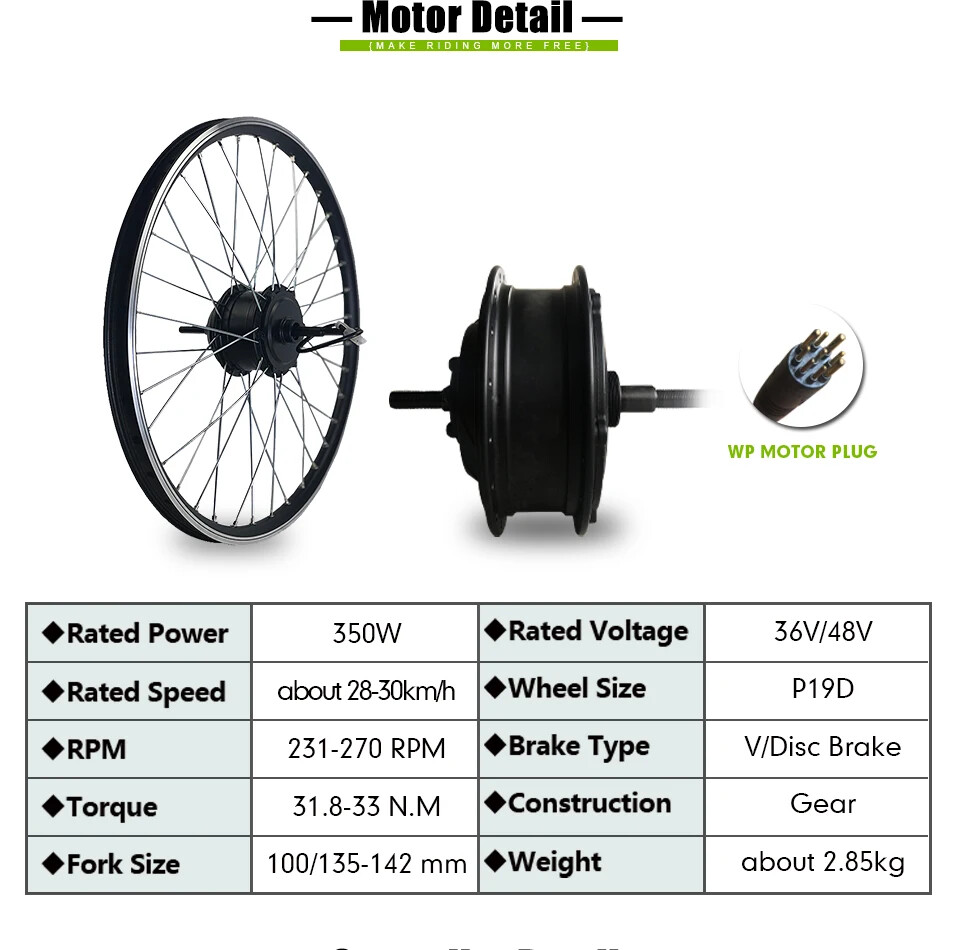 350W E-bike Front Rear Rotate/Cassette Drive Motor Waterproof Conversion Kit