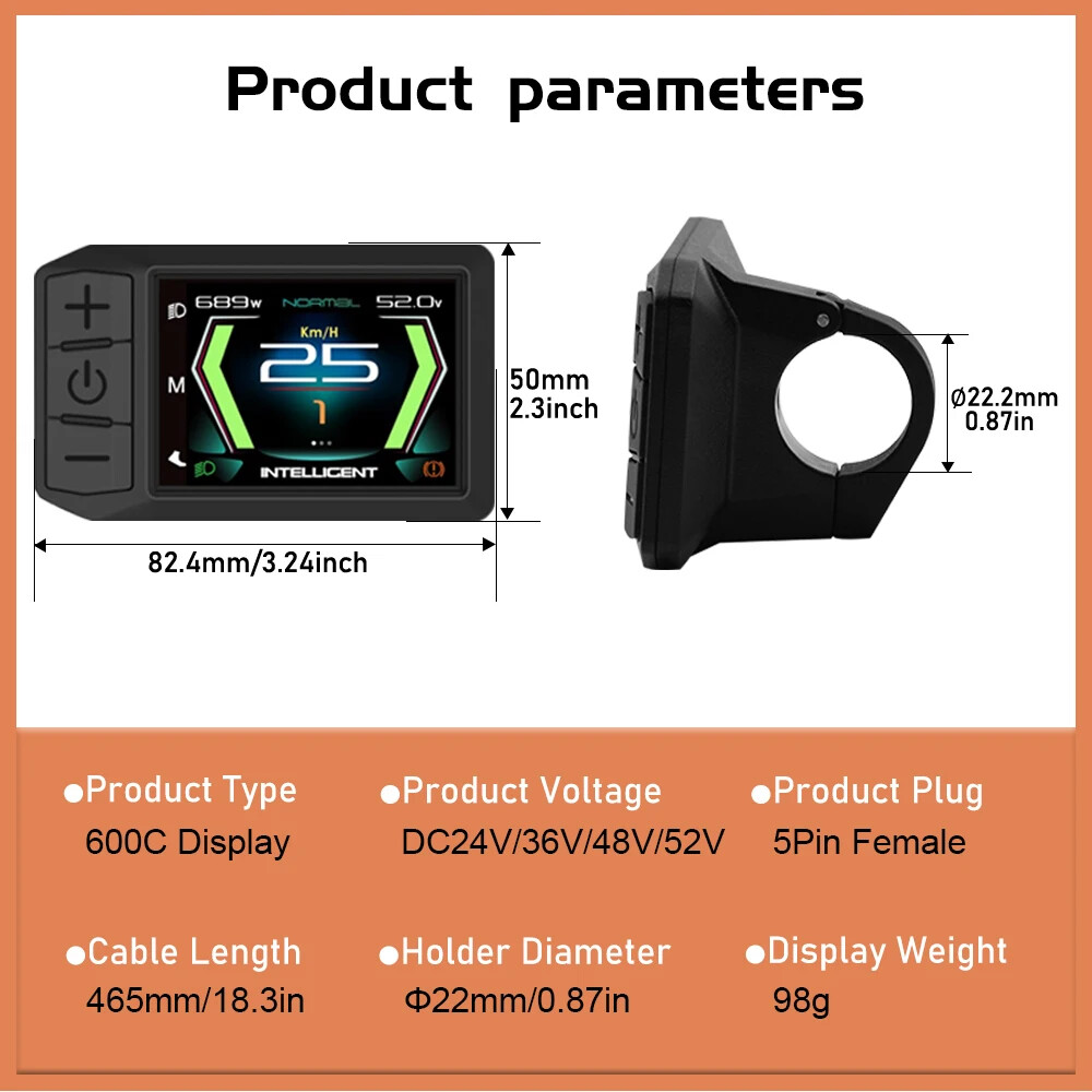 600C LCD Display 5 Pin Waterproof Female Connector for Mid Motor Hub Motor Kits