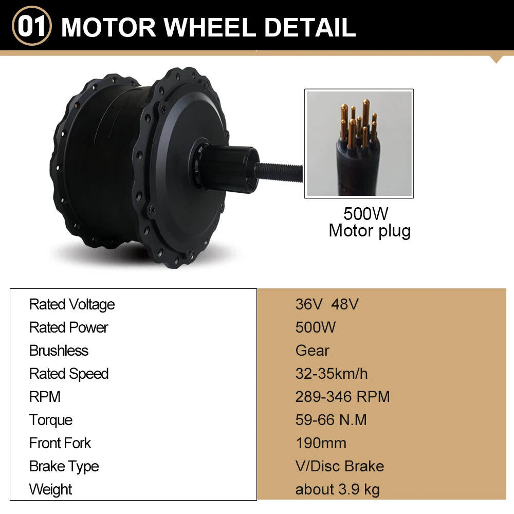 20 24 26inch 500W Snow Fat E-bike Conversion Kit 36 48V Rear Cassette Hub Motor