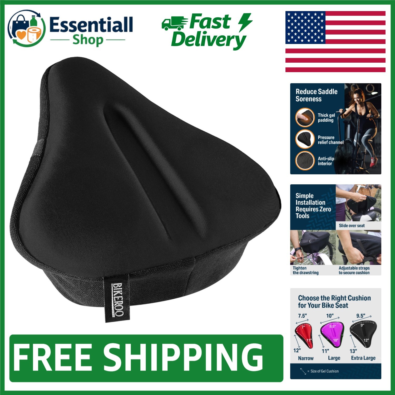 All-in-One Gel Seat Cushion for Exercise Bikes – Large, 11″x10″, 120kg Capacity