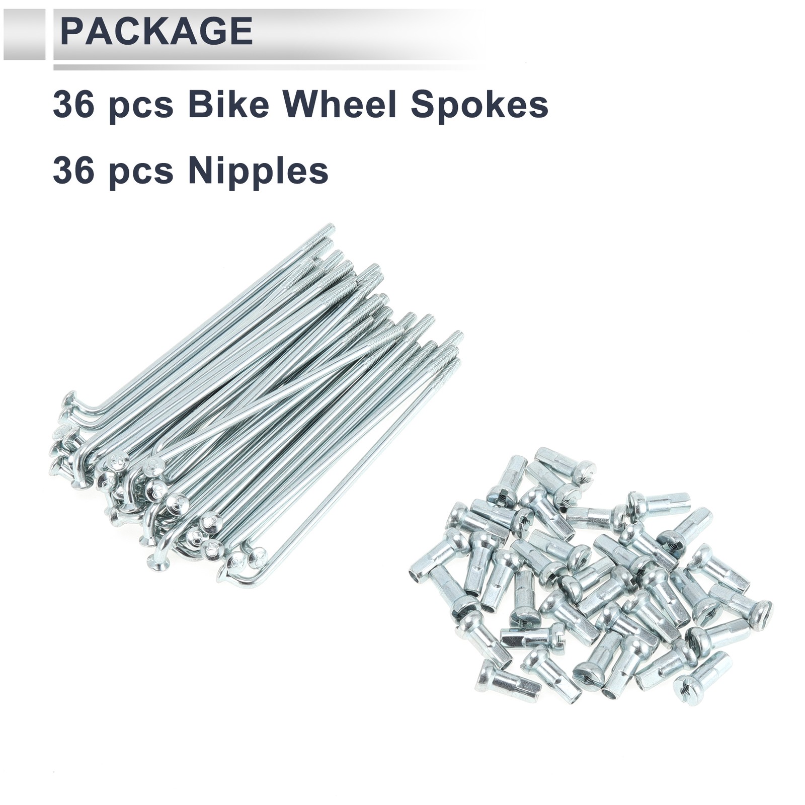 1 Set 12G 74mm Length Bicycle Spokes Nipple Carbon Steel Galvanized Silver Tone