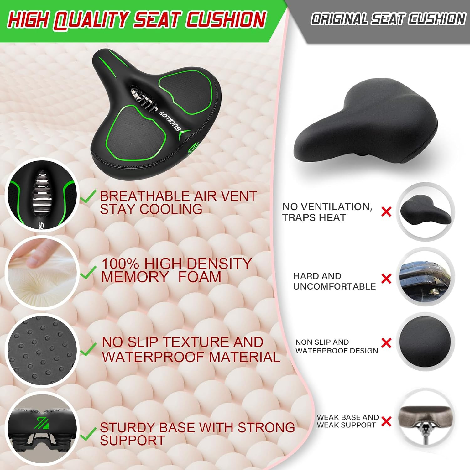 Wide Bike Seat for Men Women Ebike Seats Comfort Extra Large Comfortable Bicycle