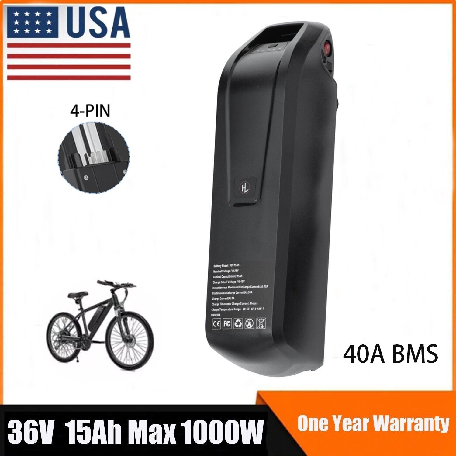 Hailong 36V 15Ah Ebike Battery for Electric Bike Motor Lithium Battery 40A BMS