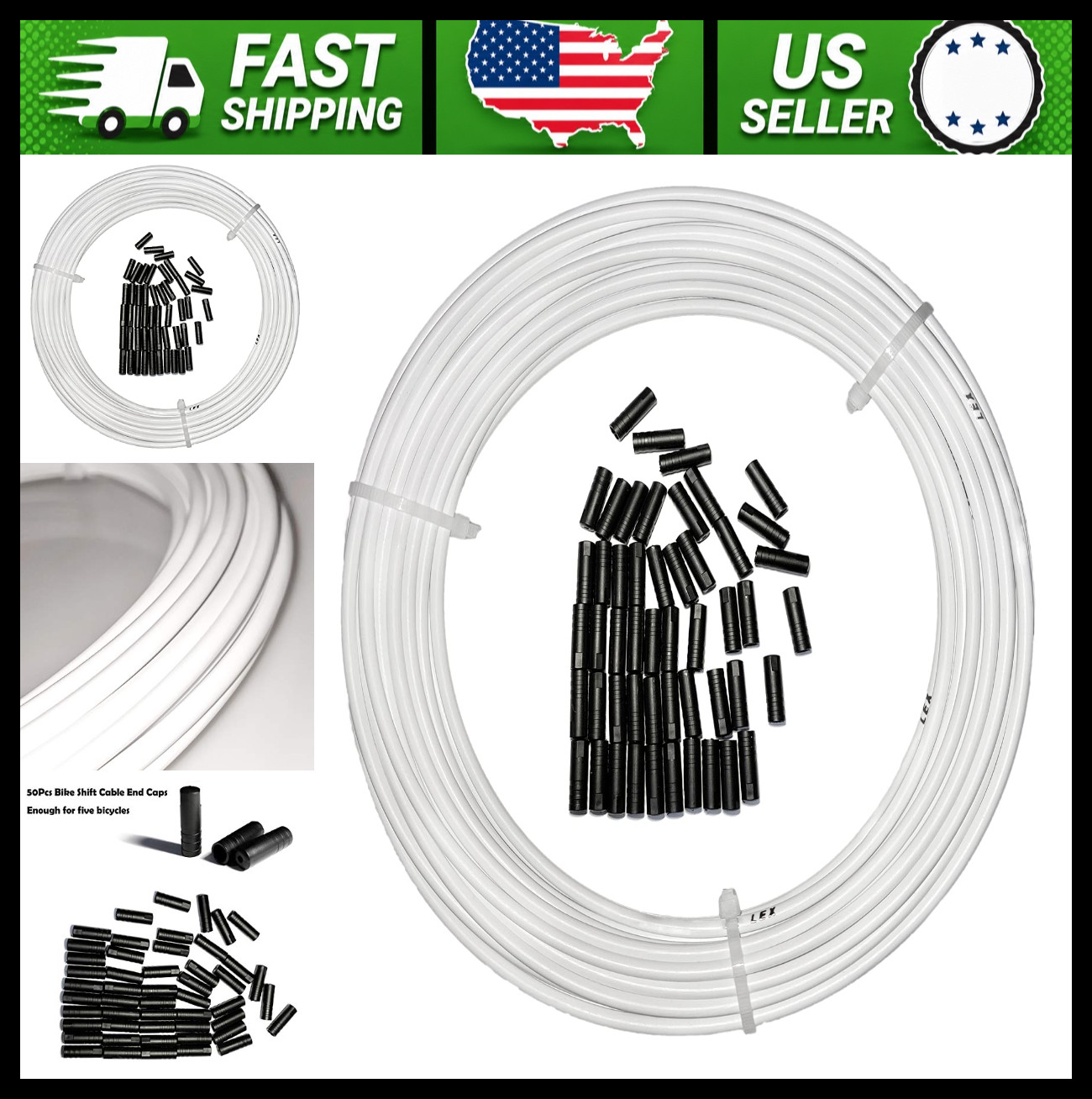 Farbetter Bicycle Shift Cable Housing 4mm x 50ft with 50 End Caps White