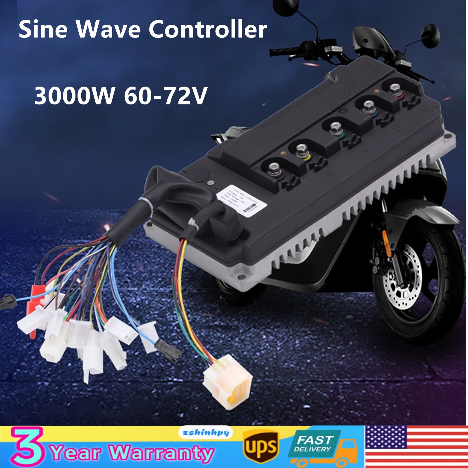 Professional 60V-72V 3000W Sine Wave Controller E-Bike Brushless Motor Sensor US