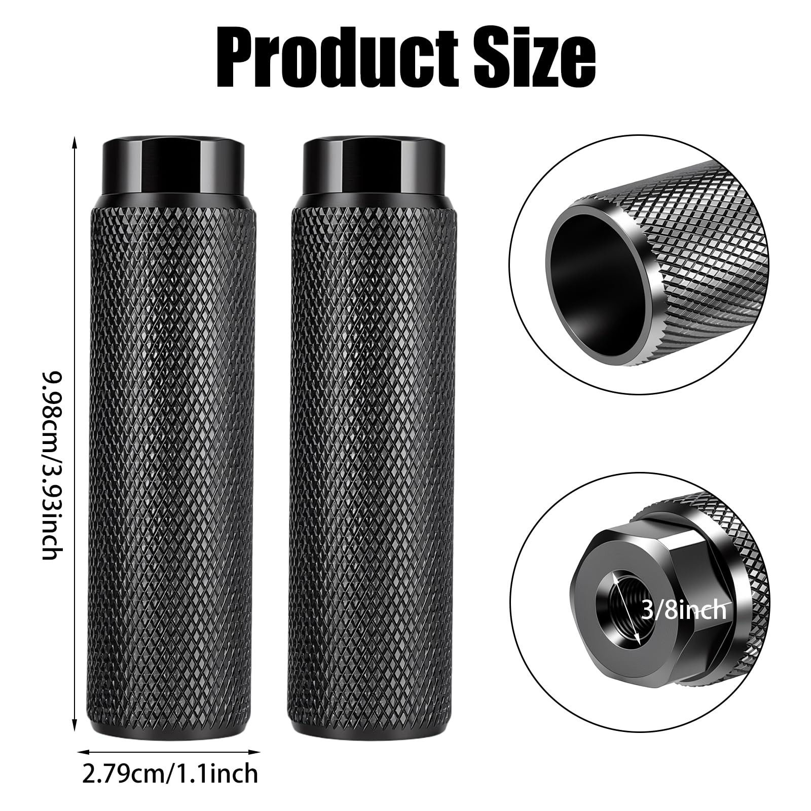 2 Pack Aluminum BMX Bike Pegs 3/8 Inch Axle Anti-Skid Stunt Pegs Black