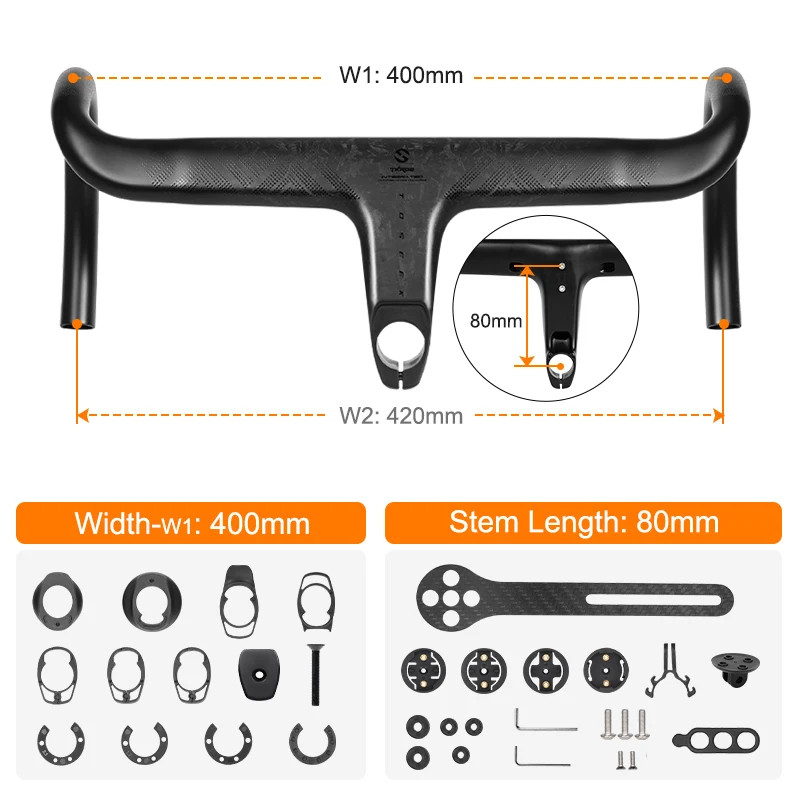 TOSEEK Carbon Fiber Integrated Road Bike Handlebar T800 360-420mm