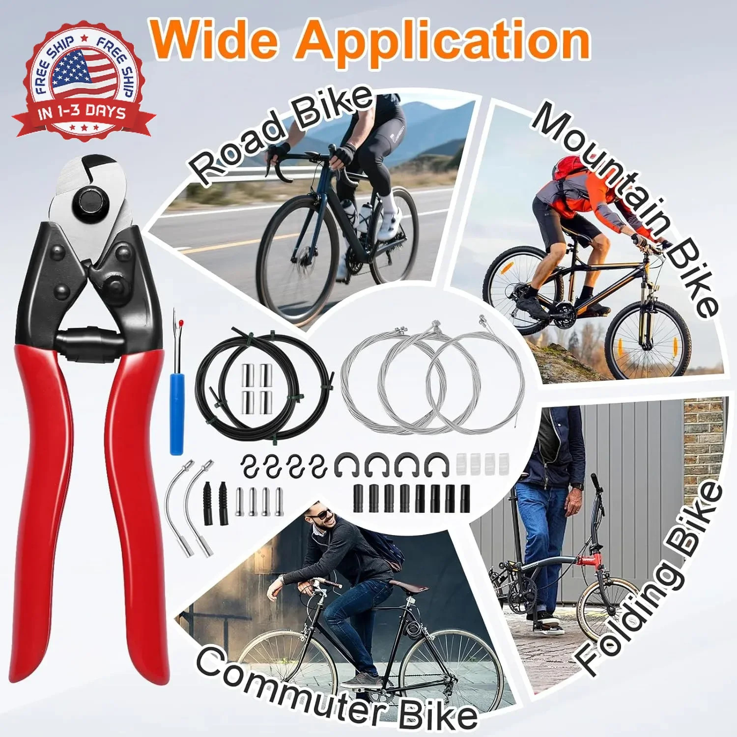 Bike Brake Cable Kit with Stainless Steel Bike Cable Cutter, Brake Cable and Bik