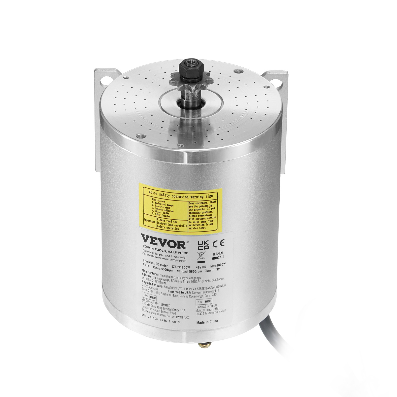 VEVOR 1800W Electric Brushless DC Motor Kit 48V 4500rpm Motor with Controller