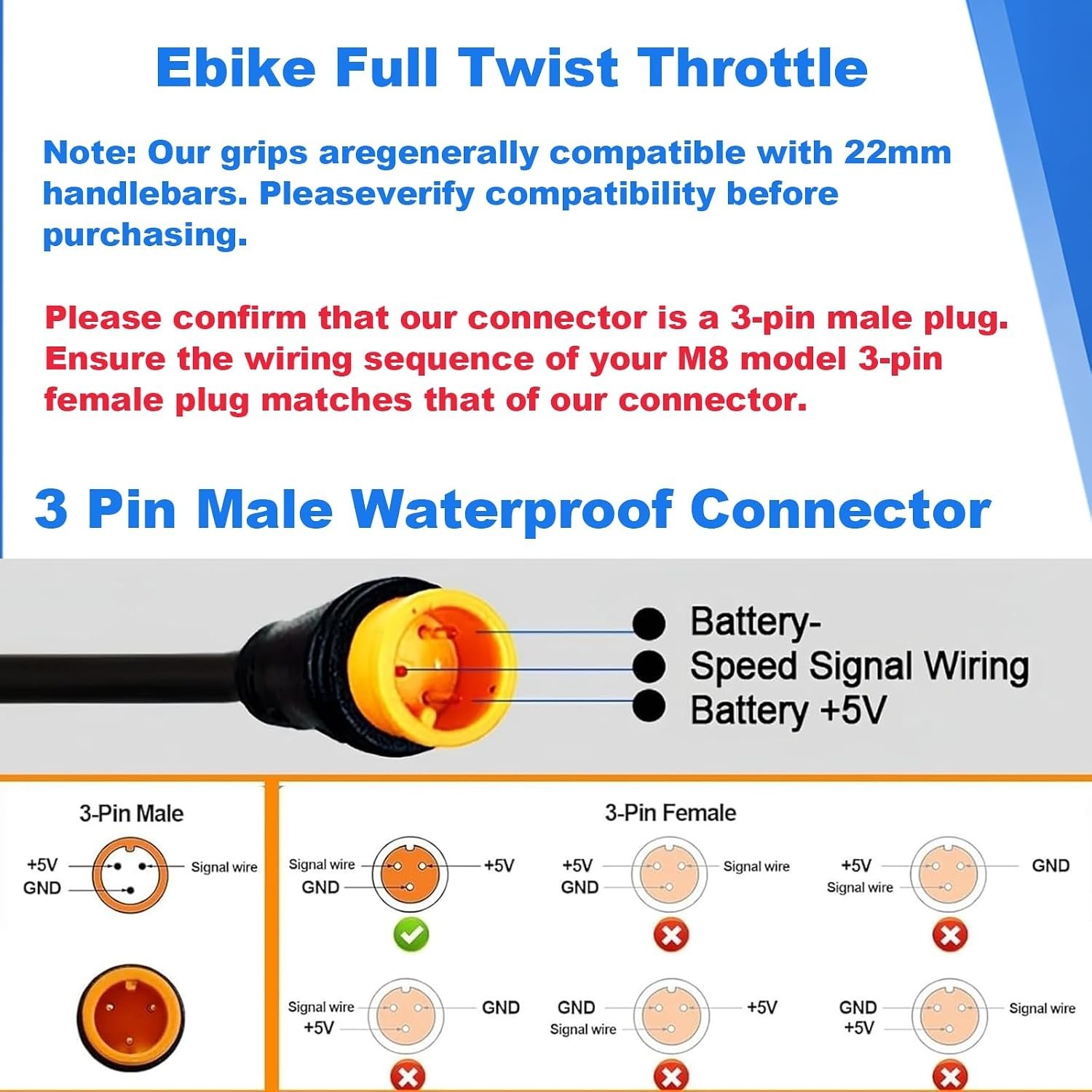 Ebike Full Twist Throttle for Macfox, 3 Pin Surron Style Throttle Grip Kit 12…
