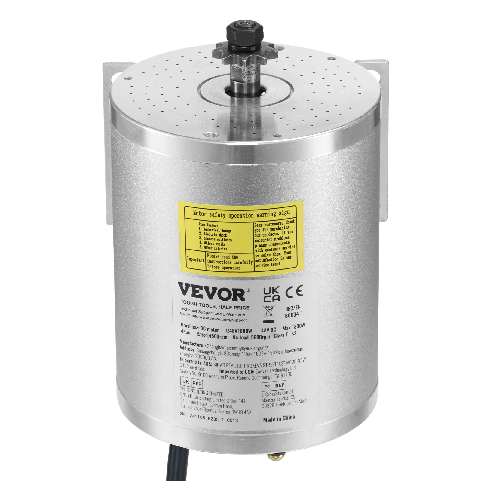 VEVOR 1800W Electric Brushless DC Motor Kit 48V 4500rpm Motor with Controller