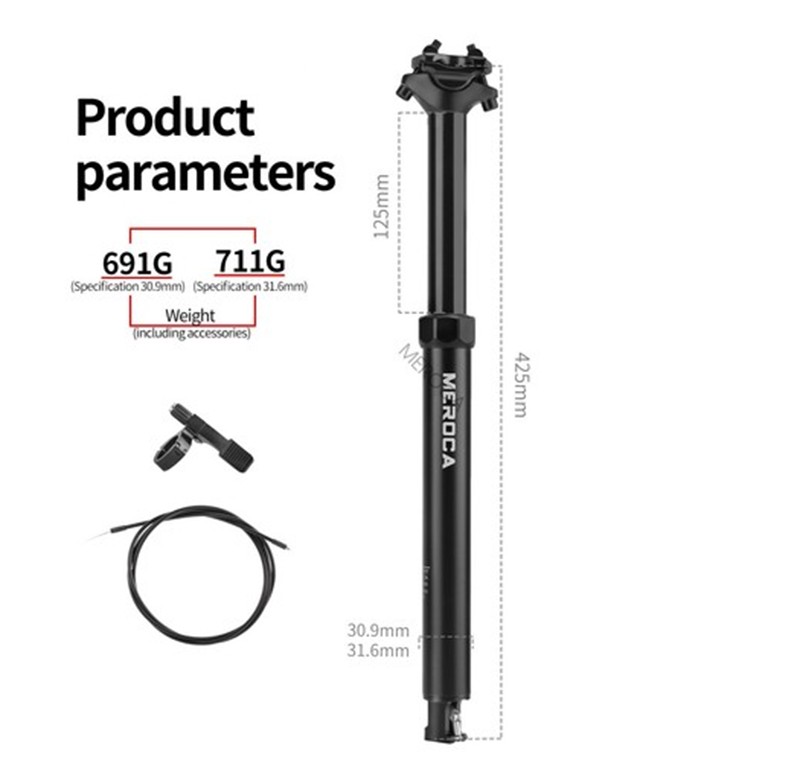 Bike Dropper Post MTB Seatpost Internal 425mm x 125mm 27.2/30.9/31.6mm