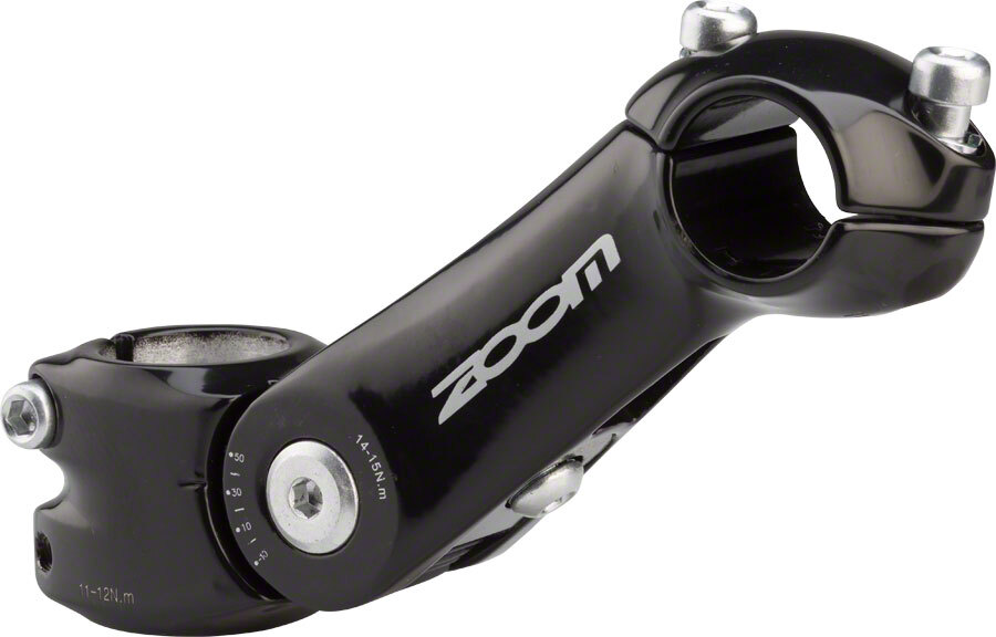 Zoom TDS-C297 Stem 125mm Clamp 25.4mm Adjustable Steerer 1 1/8 in Black Aluminum