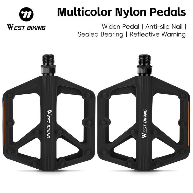 WEST BIKING DU Sealed Bearing MTB Road Bike Nylon Flat Platform Pedals 9/16″