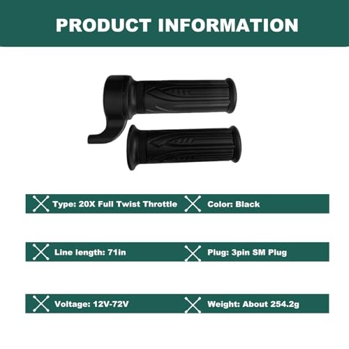 Ebike Full Twist Throttle 12V-72V, 3 Pin SM Connector Ebike Throttle with 71″