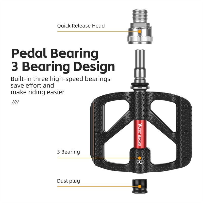 WEST BIKING Quick Release 3 Bearings Reflective Folding Bike Pedals a Pair