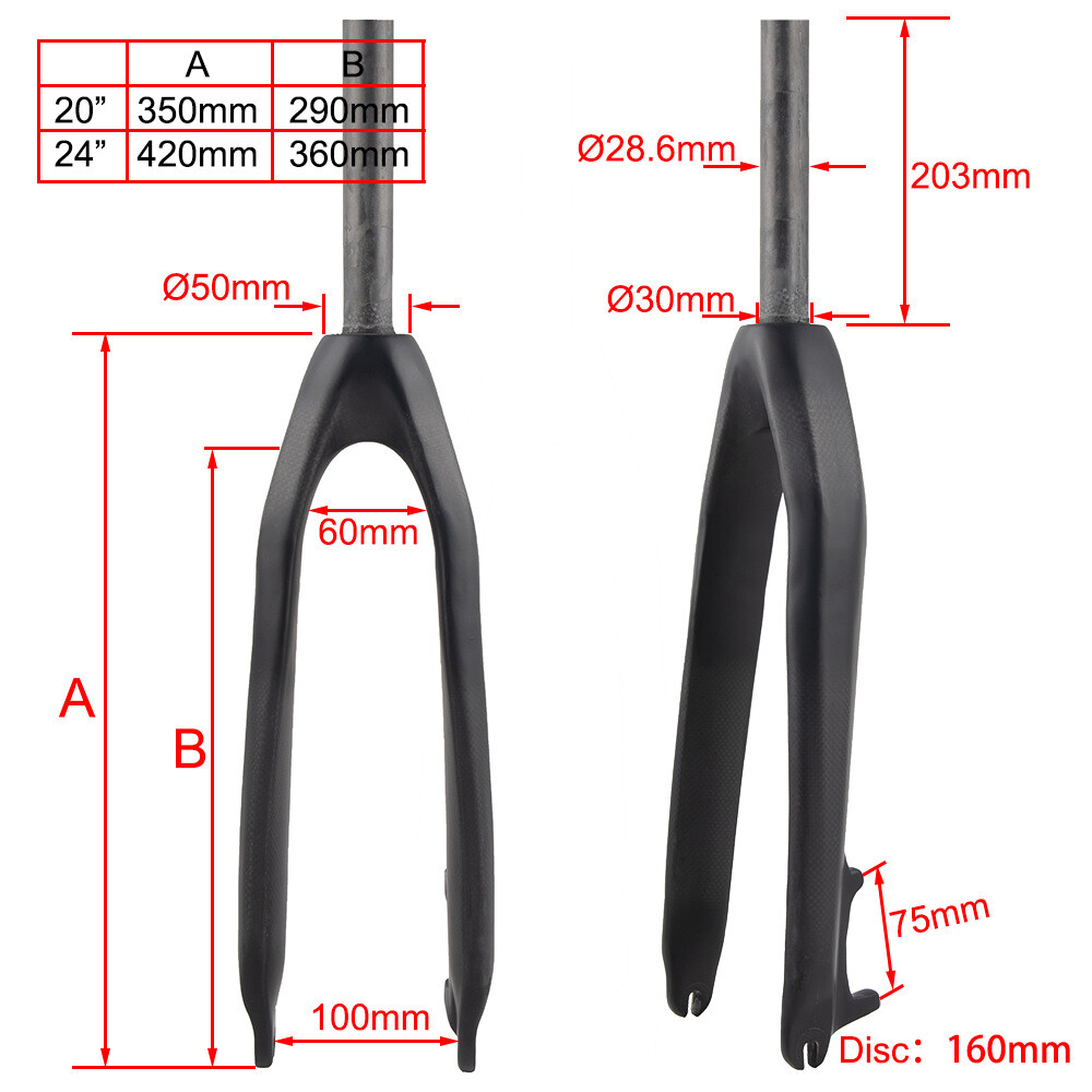 20er 24er Climbing BMX Bike Carbon Fork mtb Bicycle 28.6mm Forks Disc Brake
