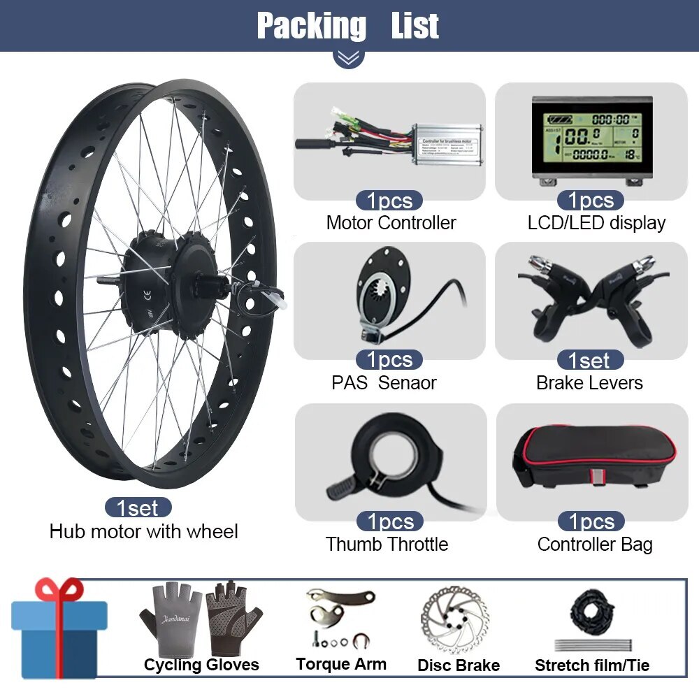 Snow E-bike Conversion Kit 20/26in 36V 48V 500W Rear Cassette Hub Motor Wheel