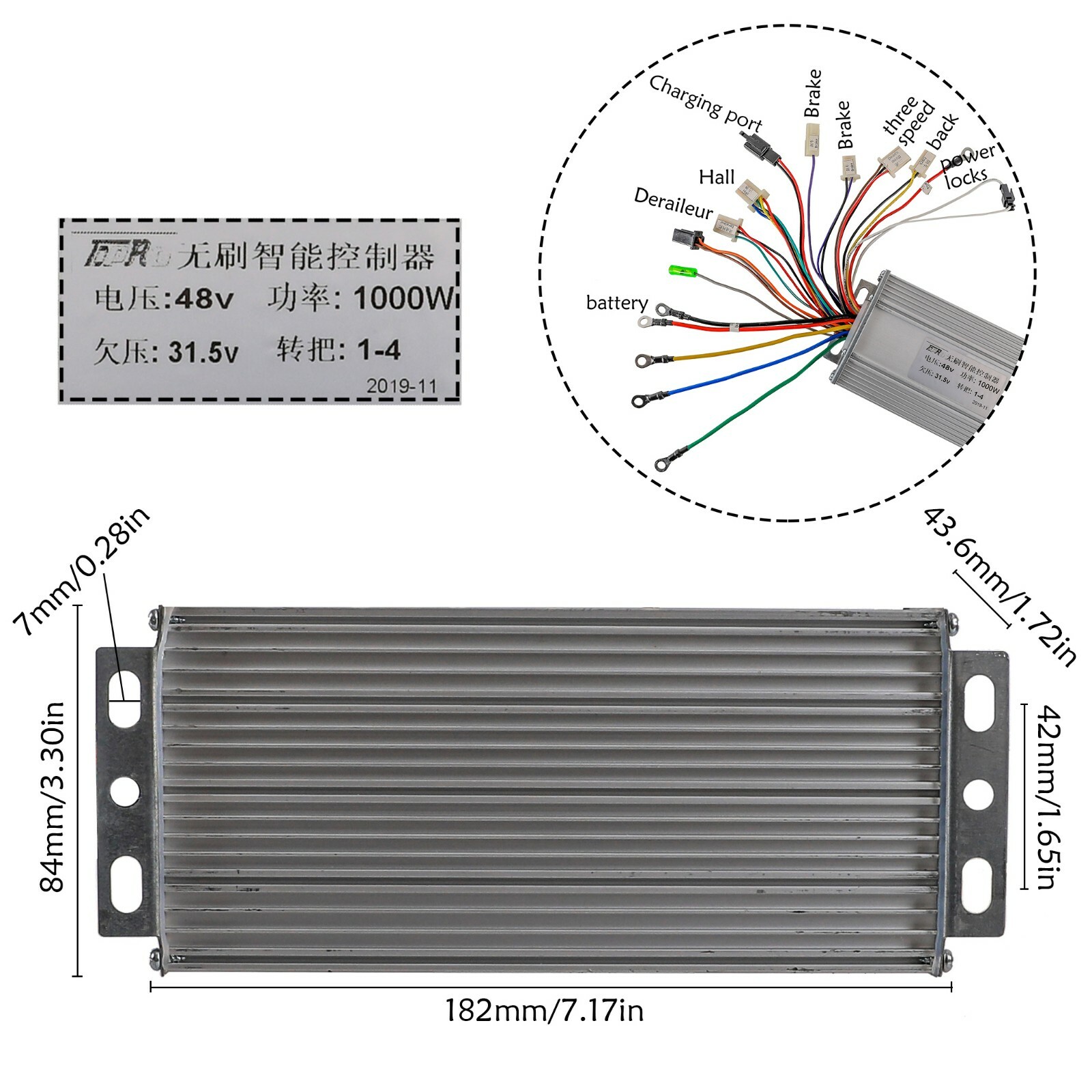 48V 1000W Brushless DC Sine Wave Speed Controller for Ebike Electric Bicycle ATV