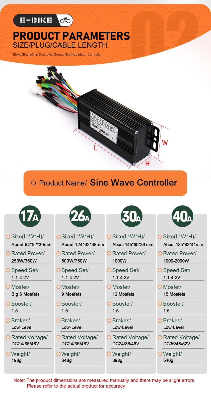 Ebike Sinewave 3 Mode 17A26A30A40A Controller+Color LCD Display 250W-2000W Motor